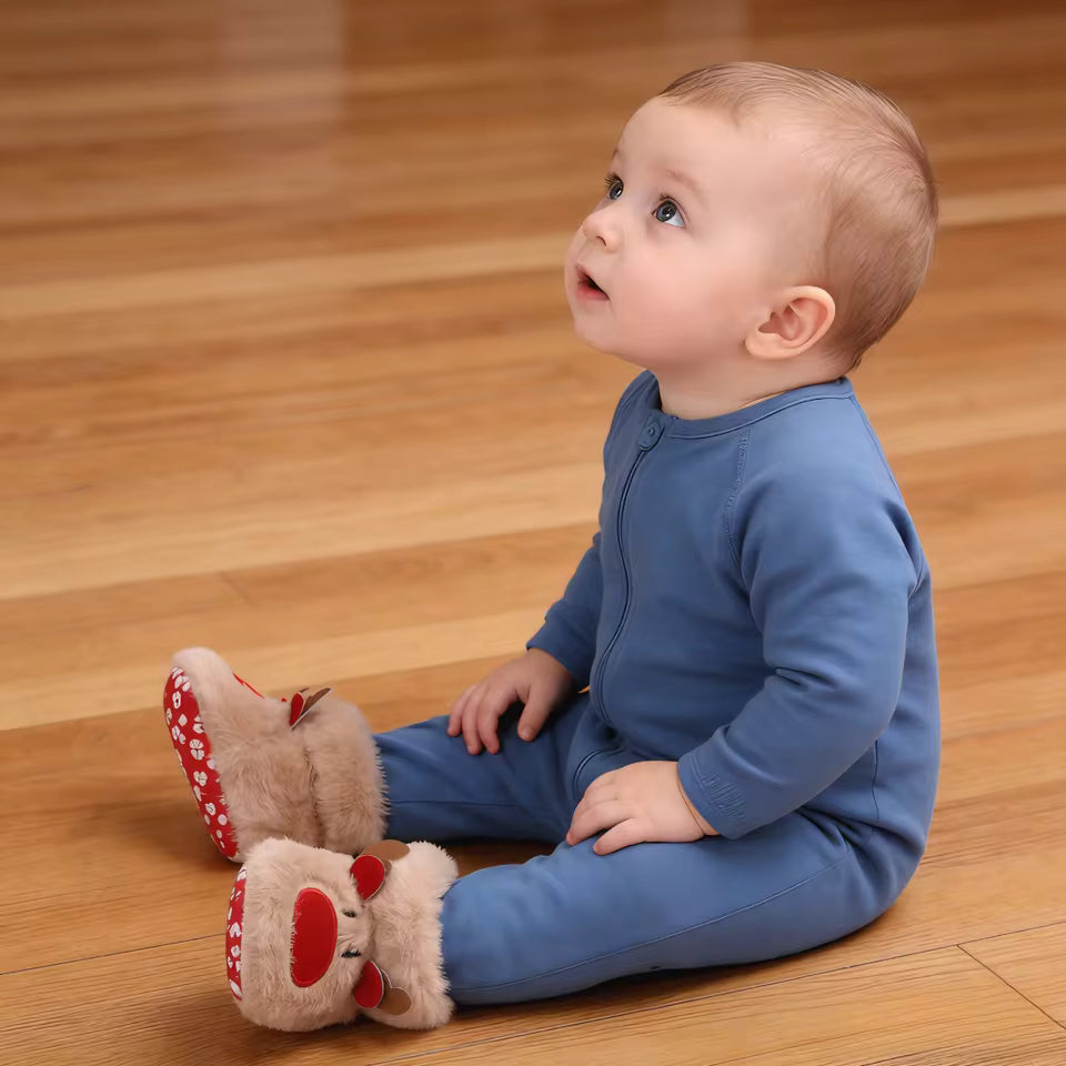 Reindeer Plush Baby Booties