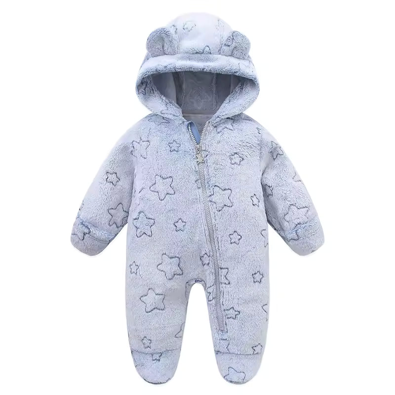 Plush Hooded Baby Jumpsuit