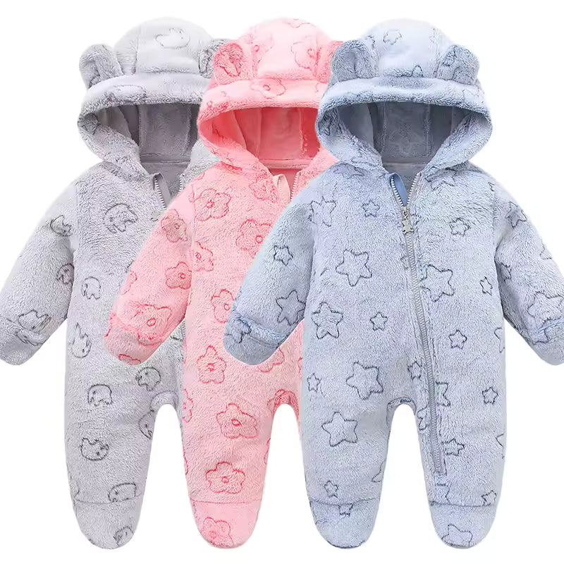 Plush Hooded Baby Jumpsuit