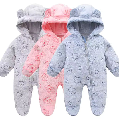 Plush Hooded Baby Jumpsuit
