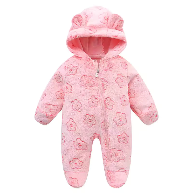 Plush Hooded Baby Jumpsuit