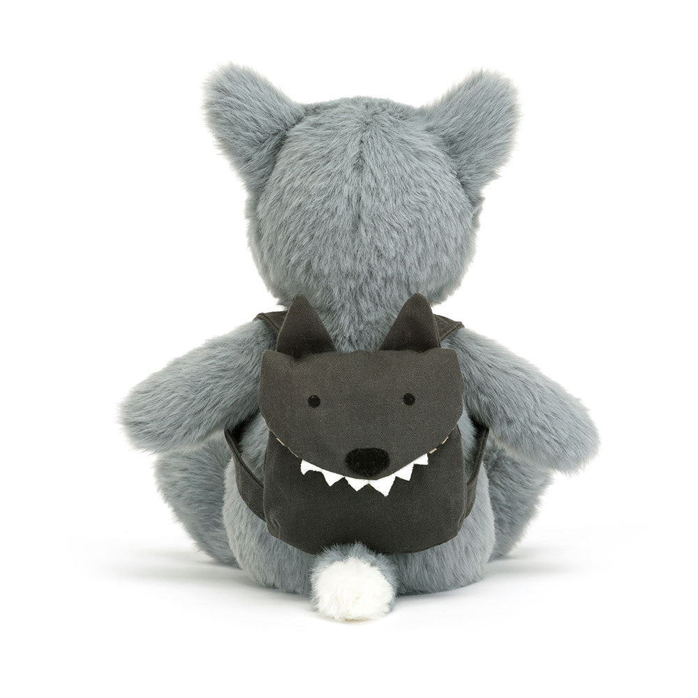 Gray Wolf Plush Toy with Backpack