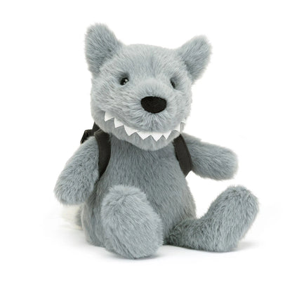 Gray Wolf Plush Toy with Backpack