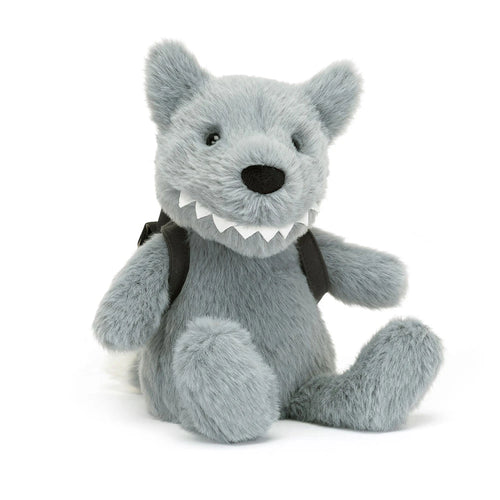 Gray Wolf Plush Toy with Backpack