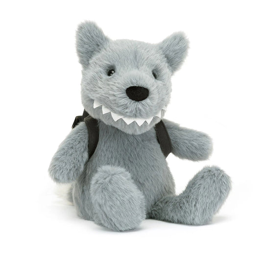 Gray Wolf Plush Toy with Backpack
