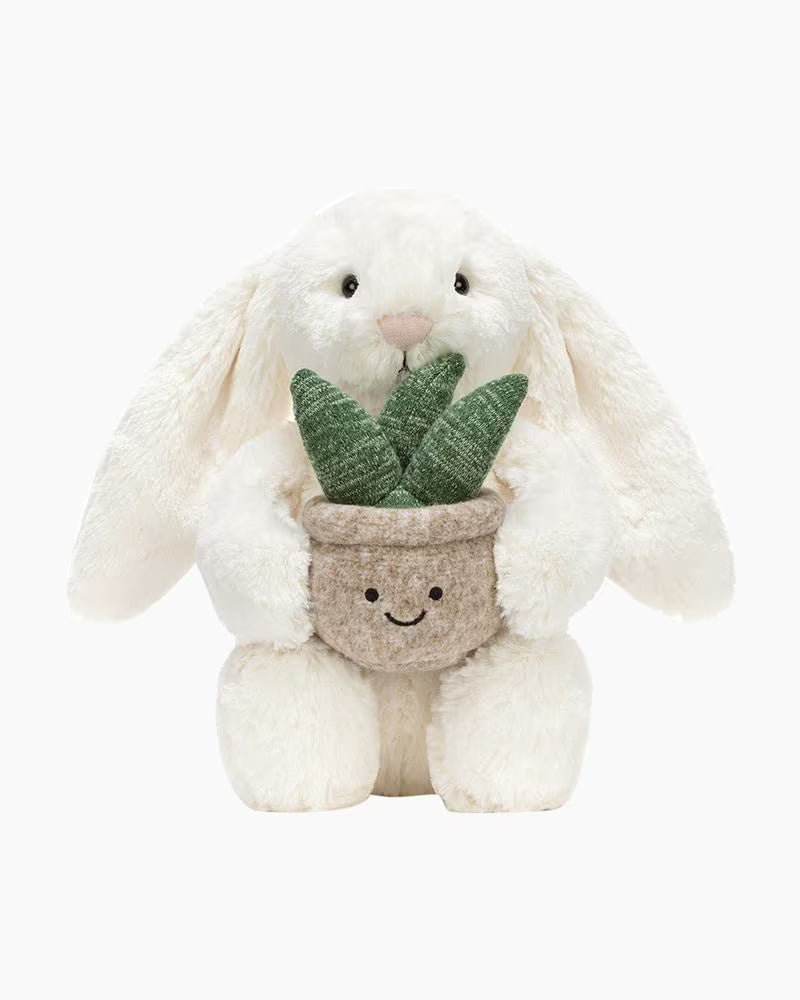 Cream Bunny with Plant Plush Toy