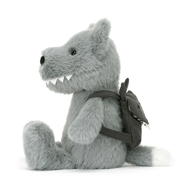 Gray Wolf Plush Toy with Backpack