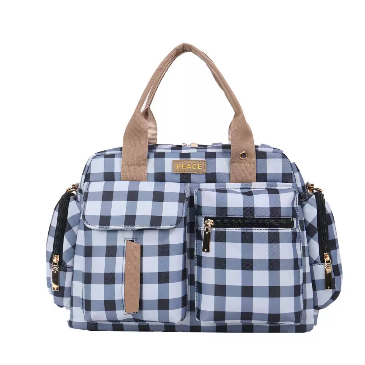 Gingham Multi-Pocket Diaper Bag
