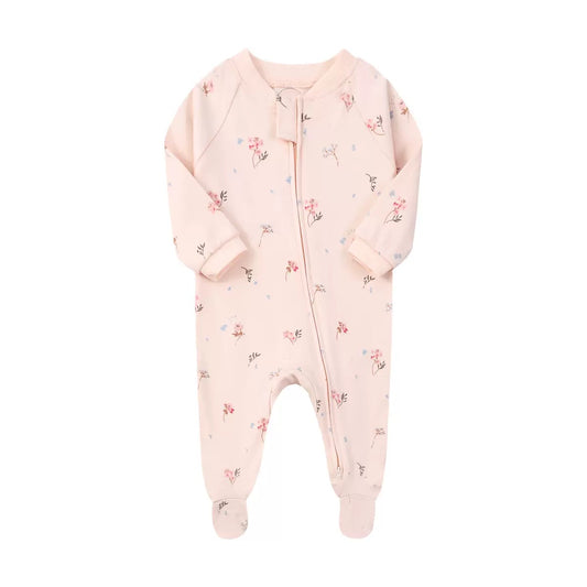 Baby Girl Floral 100% Cotton Footed Sleep & Play Pajama – Pink